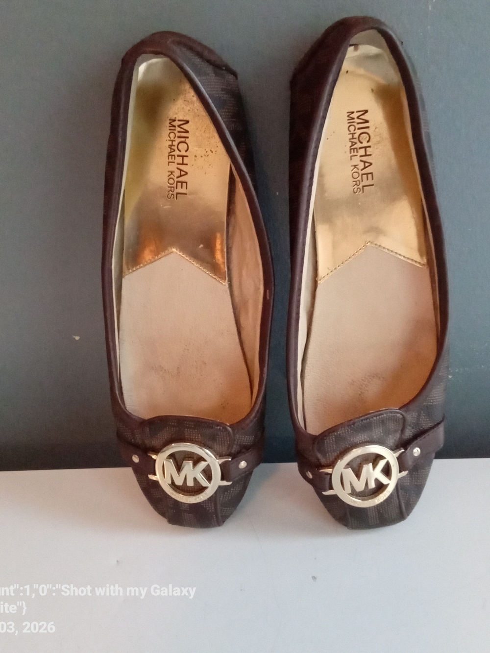 Michael Kors Dark Brown Logo Moccasin Flats with Gold MK Hardware